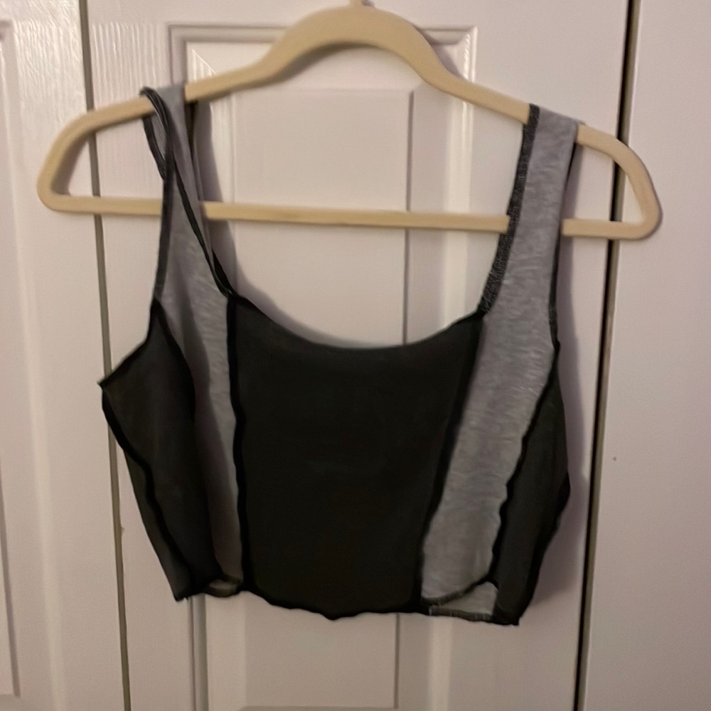 gray and black crop top